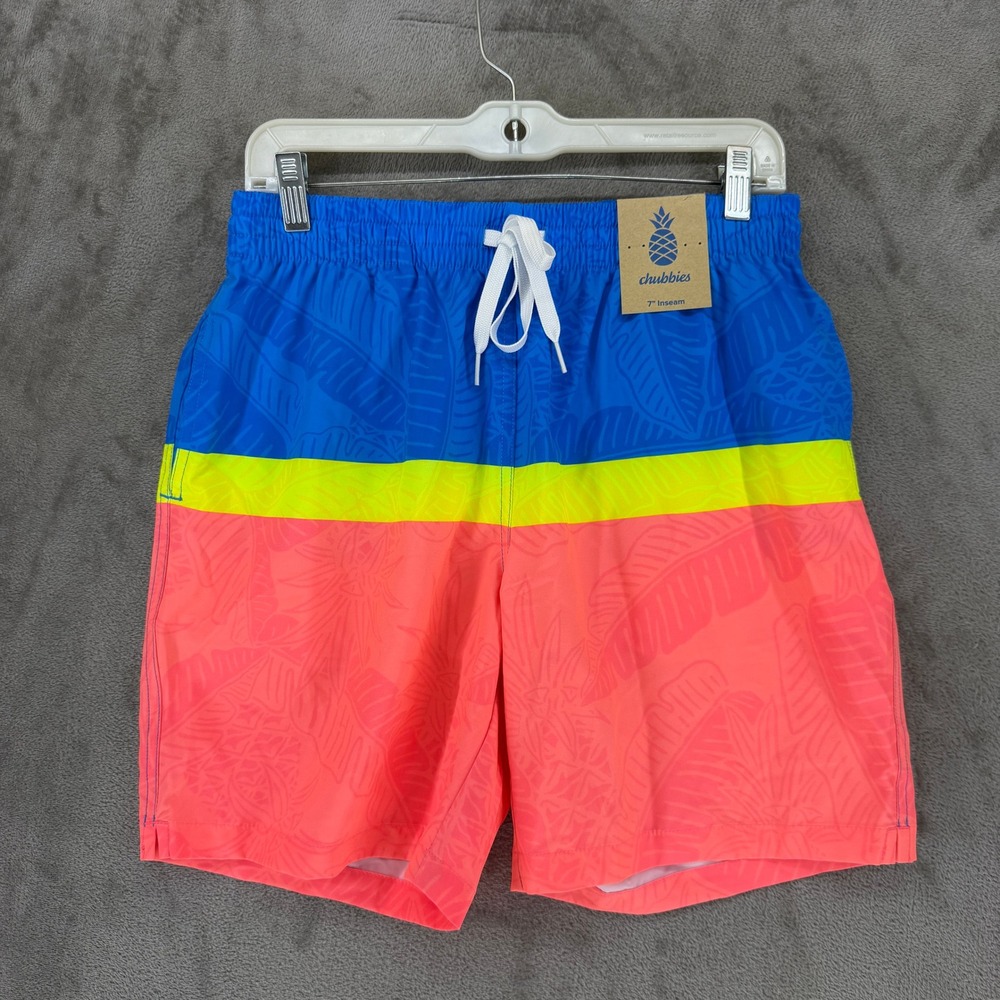 Chubbies Swim Trunks Mens Medium Blue Pink Squarely Circles 7" Inseam 110212-083